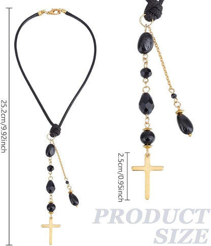 Cross Hanging Ornament Black Glass Crystal Bead Charm Suncatcher Car Mirror Pendant Accessories Good Luck Keychain for Bag Window Car Mirror Door Garden Balcony Home Decor