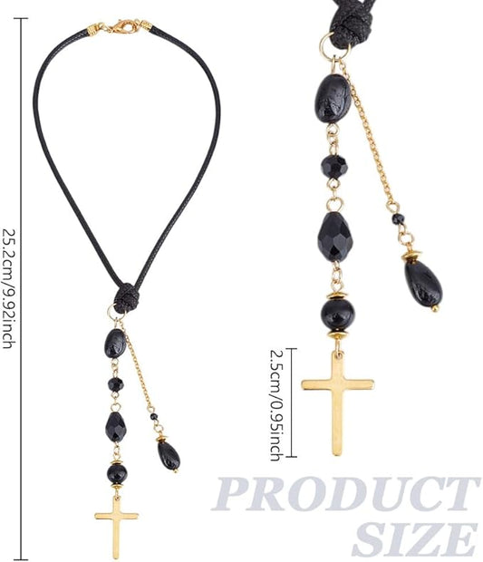 Cross Hanging Ornament Black Glass Crystal Bead Charm Suncatcher Car Mirror Pendant Accessories Good Luck Keychain for Bag Window Car Mirror Door Garden Balcony Home Decor