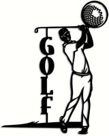 Metal Garden Sport Art Home Yard Patio Golf Tree on Branch Steel Silhouette Statue Stake Christmas Decoration, Black