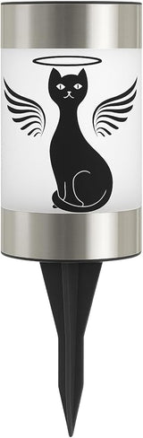 Solar Cat Memorial Garden Light, Outdoor Pet Remembrance Keepsake with Angel Silhouette, Automatic Dusk to Dawn LED Yard Stake (cat)