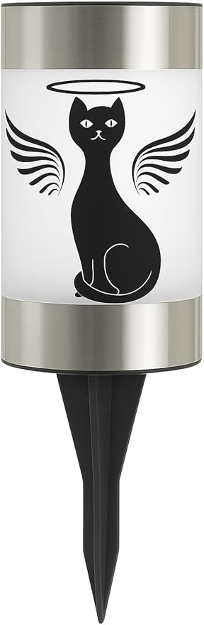 Solar Cat Memorial Garden Light, Outdoor Pet Remembrance Keepsake with Angel Silhouette, Automatic Dusk to Dawn LED Yard Stake (cat)