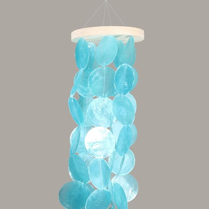 Vindar Wind Chimes for Outside, Handcrafted Shell Windchime Ocean Style Chime for Indoor Outdoors Decor, Garden Decor Gift for Women, Mom, Grandma (Peacock Blue)
