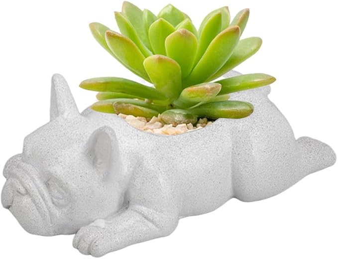 OULIGET Resin Dog Sculpture,Mini French Bulldog Garden Statue Planter Pots with Drainage Hole,Cute Bonsai Flower Pots Ornaments for Indoor Office Outdoor Balcony