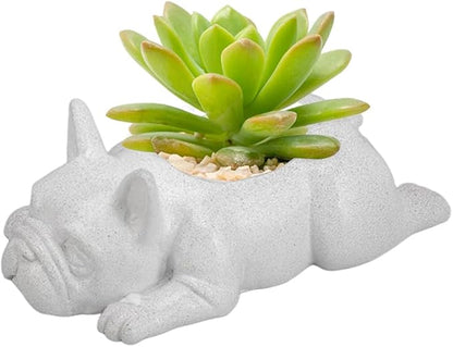 OULIGET Resin Dog Sculpture,Mini French Bulldog Garden Statue Planter Pots with Drainage Hole,Cute Bonsai Flower Pots Ornaments for Indoor Office Outdoor Balcony