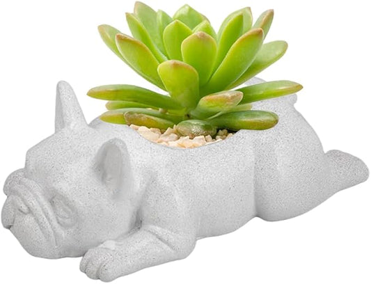 OULIGET Resin Dog Sculpture,Mini French Bulldog Garden Statue Planter Pots with Drainage Hole,Cute Bonsai Flower Pots Ornaments for Indoor Office Outdoor Balcony