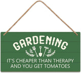 Garden Sign Decor, Gardening It'S Cheaper Than Therapy And You Get Tomatoes, Funny Outdoor Decorative For Garden Backyard Patio Farmhouse, Potting Shed Personalized Wooden Hanging Plaque 5"X 10"