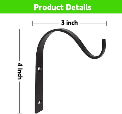 4 Pack Black Iron Wall Hooks for Hanging Plant Lanterns, Plant Hanger Fence Metal Bracket for Bird Feeders, Wind Chimes, Mason Jar Sconces, Light Outdoor Indoor Rustic Home Decor, 4 x 3 Inch