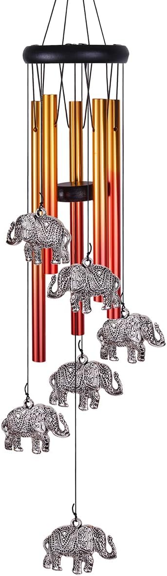 Elephant Wind Chimes Outdoor/Indoor Decor - Pure Hand-Made Mobile Romantic Wind Catcher, 28" Elephants Wind Chimes for Home, Xmas, Gift for Mom, Balcony, Patio, Garden Decoration(6 Elephants, 5 Tubes)