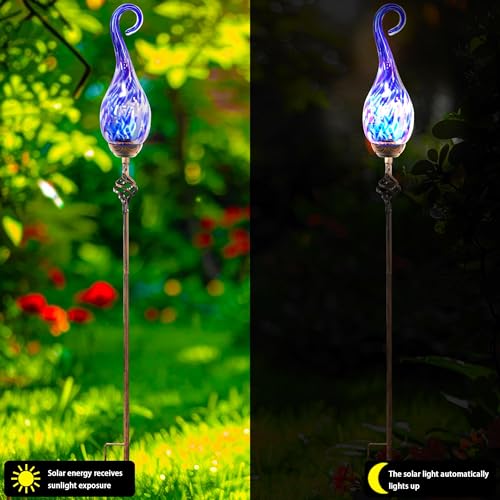 Solar Flame Light - Hand Blown Glass, Waterproof, Blue