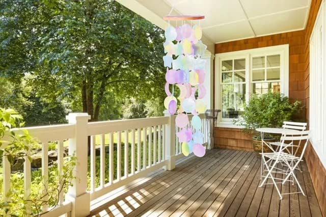 Capiz Shell Wind Chimes, Handmade Memorial Wind Chime with Melodious Sound, Sturdy Wood Top, Multicolor