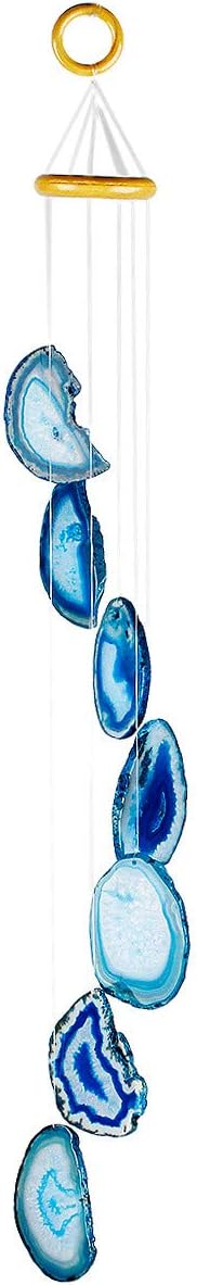 Nupuyai Wind Chimes - Unique Agate Slices Geode Stone Wind Chimes Indoor Outdoor, Healing Stone Windchime Hanging Ornament for Home Garden, 25.6-31.5'', Blue Agate