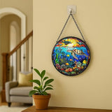 Stained Glass Window Hanging - Rainbow Colored Dragonfly in Floral Frame 11.8in Sun Catchers Indoor Stained Glass Panels Wall Decor for Mom Wife Lovers Festive