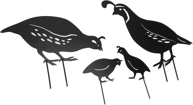 4pcs Outdoor Quail Family Yard Decor Garden Metal Statue Decor Innovative Iron Art Hand Crafted Metal Quail Stake Statue Garden Decorative Stake for Outdoor