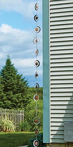 We Love Hummingbirds Copper & Silver Sun and Moon Rain Chain for Outdoors, Garden, Backyard, and Home Decor