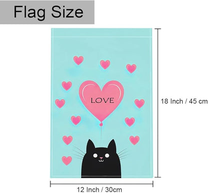Gkyygk Garden Flag Black Cat Pink Love Heart Double Sided 12x18 Inch Banners Welcome Yard House Outside Outdoor Summer Decoration
