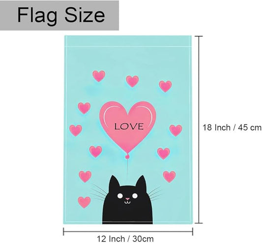 Gkyygk Garden Flag Black Cat Pink Love Heart Double Sided 12x18 Inch Banners Welcome Yard House Outside Outdoor Summer Decoration