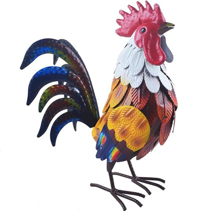 Rooster Statue Small Colorful Metal Mallard Chicken Sculpture Garden Decoration Metal Yard Art for Patio Lawn Backyard Outdoor Decoration