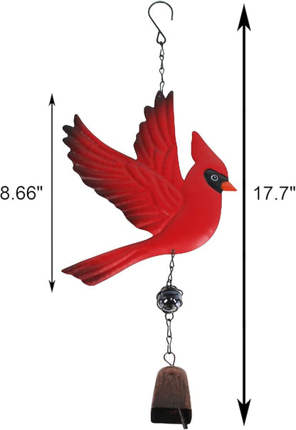 Tinsow Cardinal Bird Wind Chime Christmas Hanging Decorations Bell Outdoor Wind Chime Outdoor Decoration for Patio, Deck, Yard, Garden (Red-Flaping)