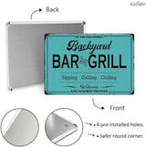 SCAZOMV Backyard Bar and Grill Metal Sign - Indoor/Outdoor Patio Decor for Home Barbecue - Funny Accessories for Home Bar