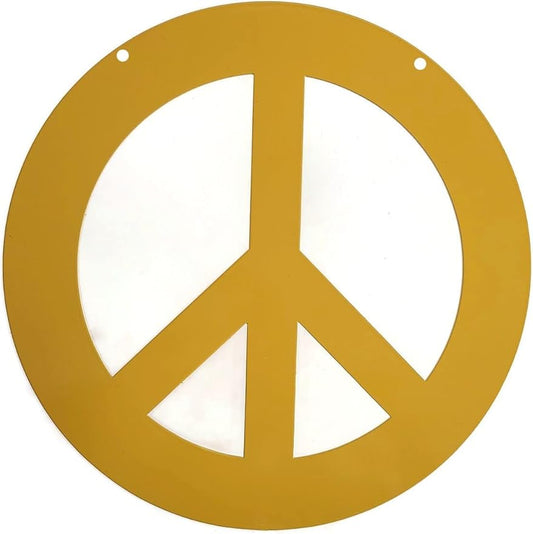 Peace and Heart Staked Signs or Wall Art Rustic or Powder Coated Finishes (Medium Peace Hanger 12", Dark Yellow)