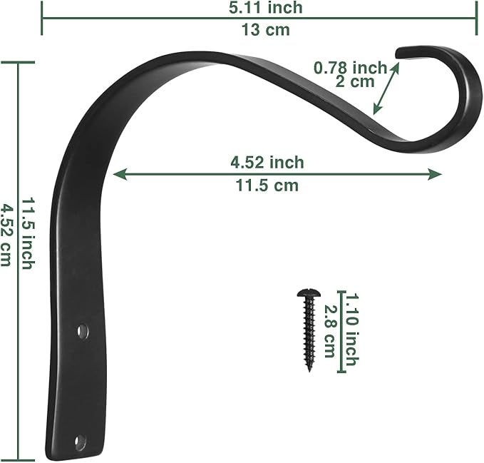 YBW ROBLUX 2 pcs Hanging Wall Hooks for Decorative Candle Lanterns,Outdoor Solar Lanterns,Decor Ligths,Jar Sconce,Wind Chime,Bird Feeders,Outdoor or Indoor Small Plant Bracket Hooks Black (5.11-Inch)