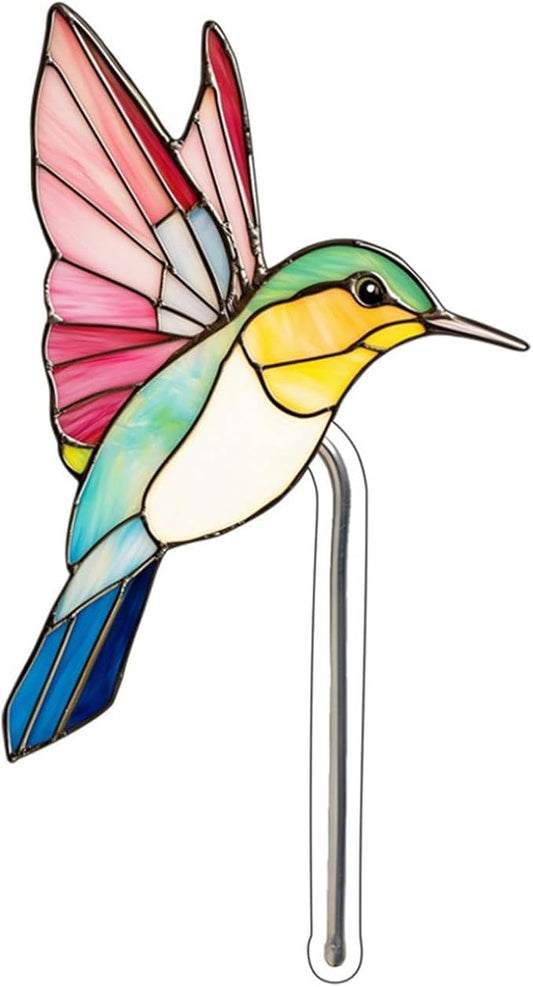 Bird Butterfly Flower Plant Pot Stake Decoration, 4.7 Inch 2D Colorful Acrylic Bird Butterfly Garden Ground Insert Decor, Outdoor Yard Lawn Pathway Patio Art Ornaments, Gifts for Mom (T)