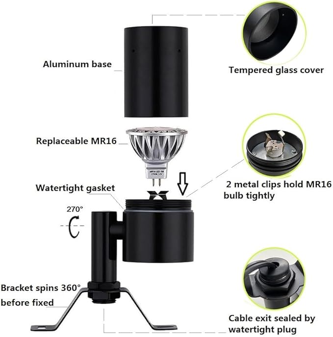 Arrownine Landscape Lighting Tree Down Lights,Low Voltage Outdoor Wall Tree Mounted Lights Landscape Moonlighting Replaceable MR16 LED Bulb Warm White Black Finish 4-Pack with Bulb