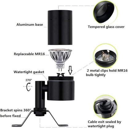 Arrownine Landscape Lighting Tree Down Lights,Low Voltage Outdoor Wall Tree Mounted Lights Landscape Moonlighting Replaceable MR16 LED Bulb Warm White Black Finish 4-Pack with Bulb