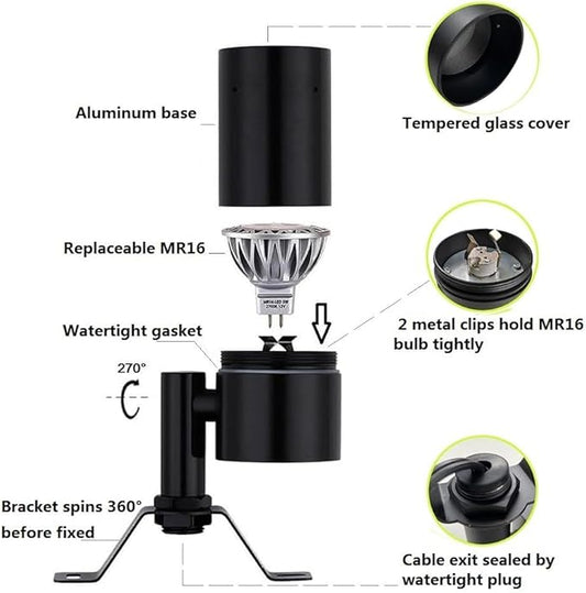 Arrownine Landscape Lighting Tree Down Lights,Low Voltage Outdoor Wall Tree Mounted Lights Landscape Moonlighting Replaceable MR16 LED Bulb Warm White Black Finish 4-Pack with Bulb