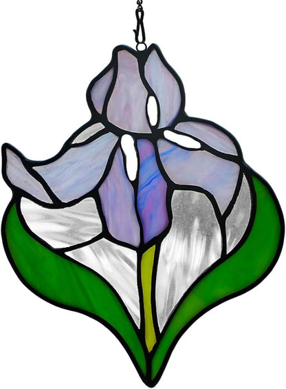 Iris Flower Stained Glass Window Hangings,Iris Flower Gifts for Women,Artificial Flowers Stained Glass Suncatcher for Window, for Mom