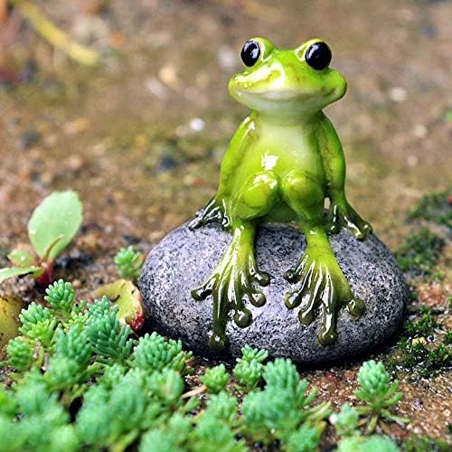 Top Collection 2.725-Inch Miniature Fairy Garden and Terrarium Cute Frog on Stone, Mini