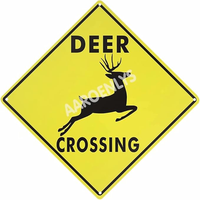 AAROENLYS Metal Tin Sign Deer Xing Crossing Farm Organic Country Yard Sign Aluminum Street Sign for Indoor Outdoor Home Decor Wall Decoration 12x12 Inch