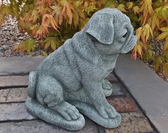Realistic Pug Statue Concrete Dog Sculpture Black Pug Figurine Indoor Garden Decor Pet Memorial Figure