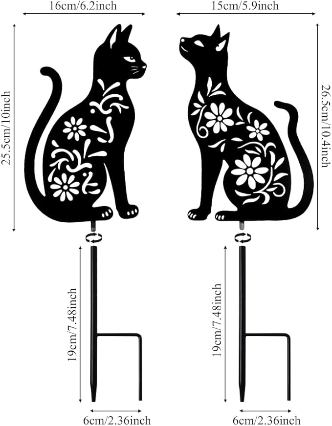 Cat Garden Decor for Outside, Black Cat Metal Decorative Garden Stakes for Yard Art, Patio, Outdoor Decor, Garden Decorations, Lawn Ornaments, Unique Gifts for Cats Lovers (2 Pack)