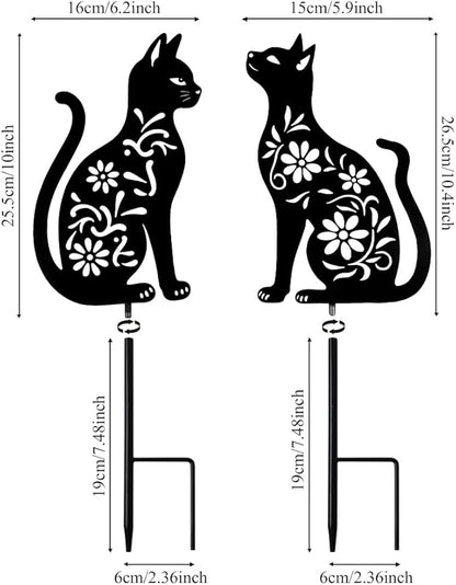 Cat Garden Decor for Outside, Black Cat Metal Decorative Garden Stakes for Yard Art, Patio, Outdoor Decor, Garden Decorations, Lawn Ornaments, Unique Gifts for Cats Lovers (2 Pack)