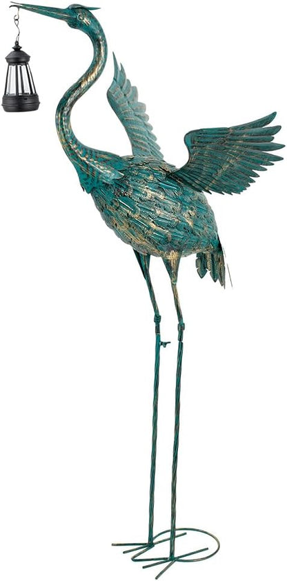 DREAMSOUL Heron Garden Statues 40.5 Inch Tall Crane Bird Statue, Standing Solar Outdoor Statues for Patio Pool Lawn Decoration
