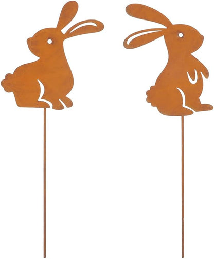 Garneck 2pcs Bunny Garden Stake: Metal Yard Art Animal Garden Stakes - Rabbit Silhouette Insert for Easter Lawn Flowerbeds Planters Patios Lawn