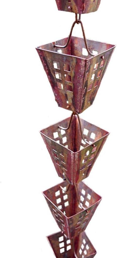 Arts & Crafts Square Cups Rain Chain with Installation Kit (13 Foot)