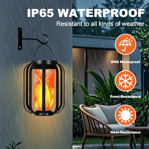 Solar Lantern Lights - 2 Pack, Waterproof, Flickering Flame