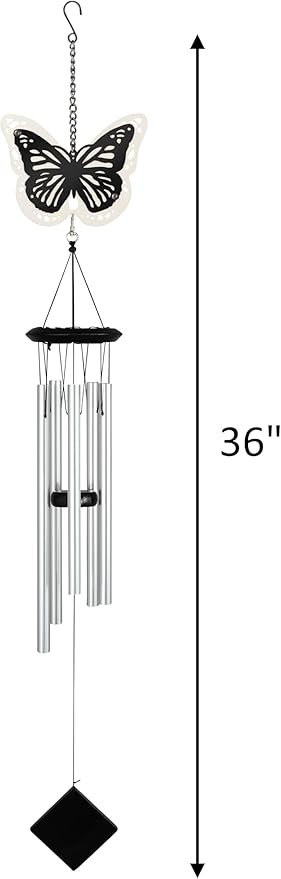 Carson 36"" Butterfly Two-Toned Wind Chime - Black and White Chime - Butterfly