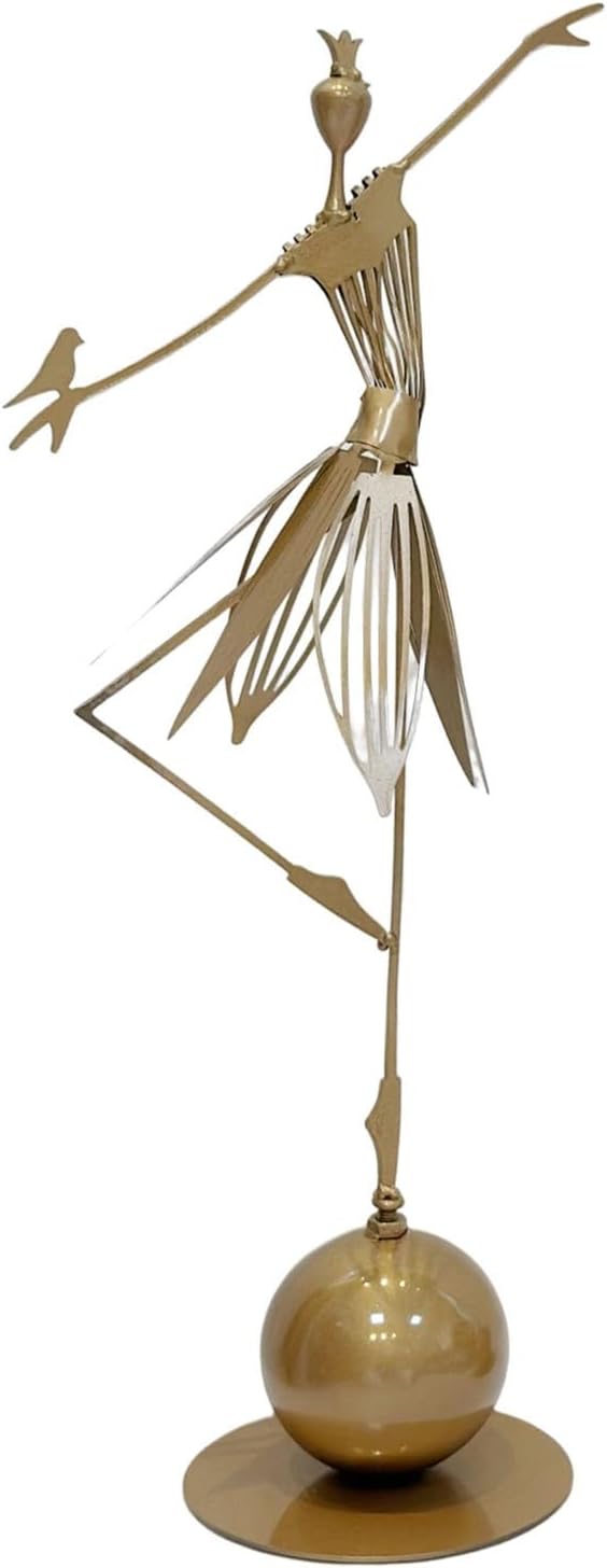 Garden Metal Statue Outdoor Dancing Girl Bird Art Farmhouse Footpath Yard Ornament Sculpture Vintage Style (B, One Size)
