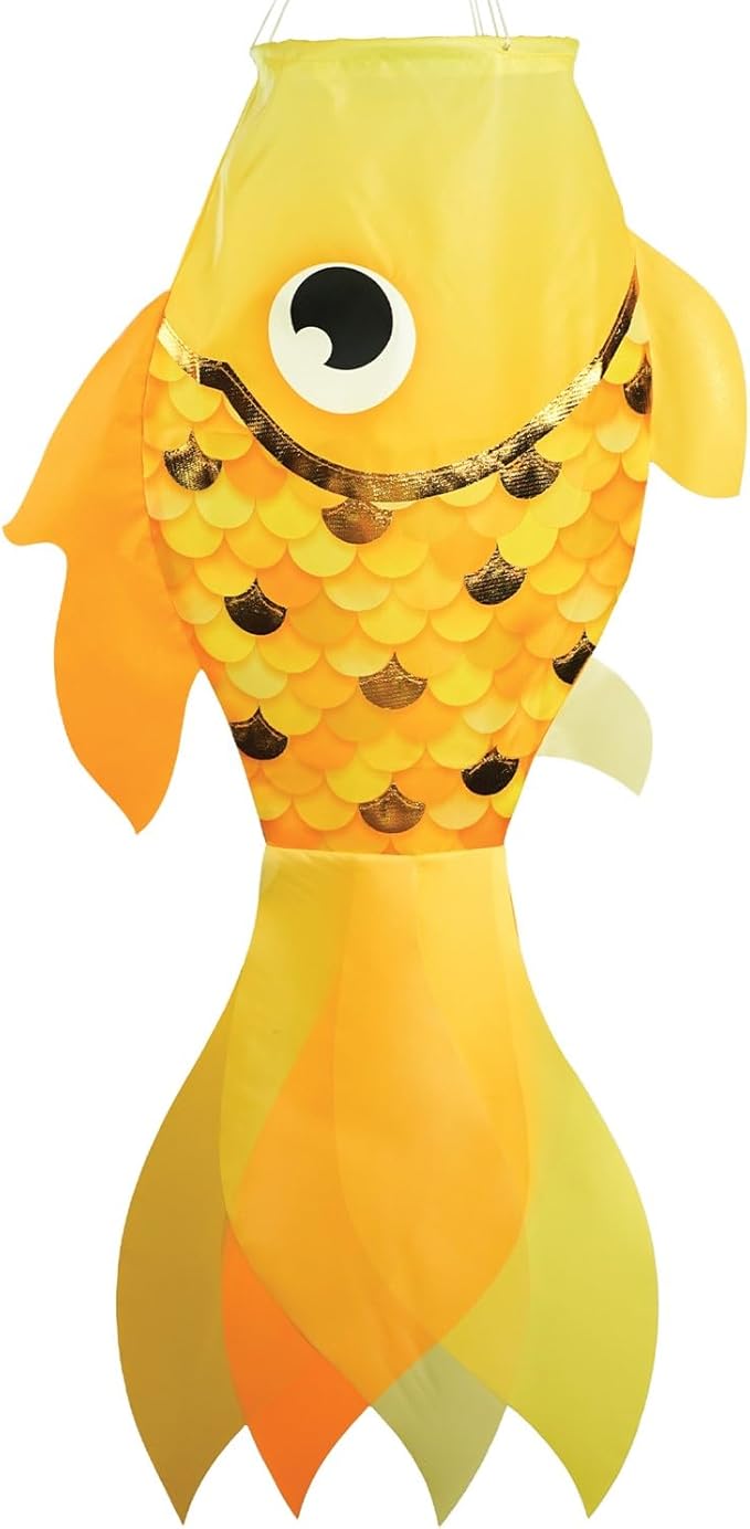 In the Breeze 5244 — 40-inch Gold Shimmer Damsel Fish — Large, Colorful Printed Fishsock with Iridescent Details