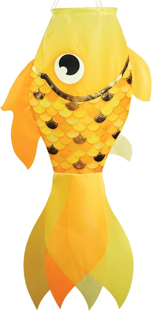 In the Breeze 5244 — 40-inch Gold Shimmer Damsel Fish — Large, Colorful Printed Fishsock with Iridescent Details