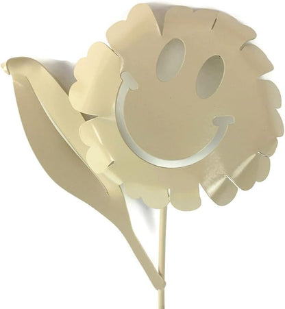 Metal Rustic and Colorful Flower Stakes Ranging from 9.5 to 36 Inches Tall (Waving Smiling Daisy 21" Tall, Cream)