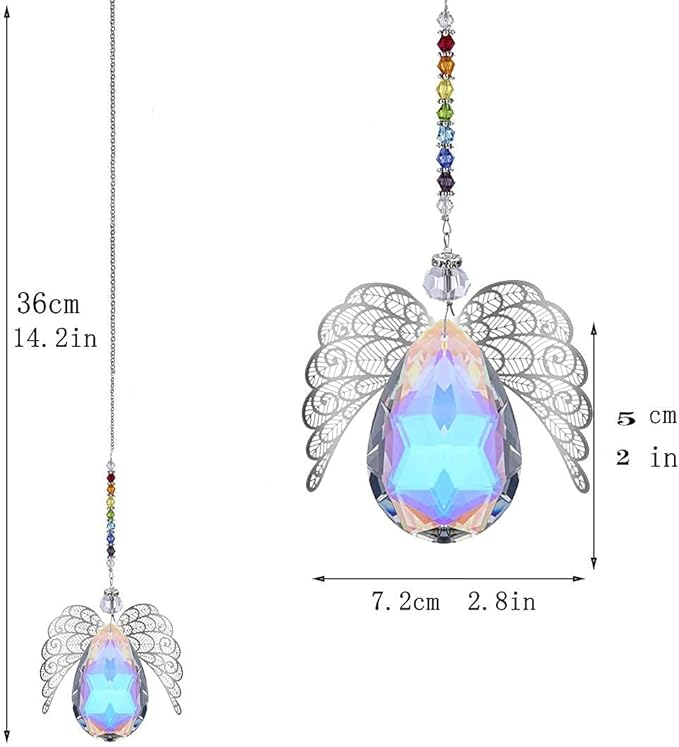 HDCRYSTALGIFTS 14'' Haning Crystal Guardian Angel Suncatcher Glass Angel Ornaments for Christmas Tree Rainbow Maker Prisms Sun Catcher for Window Home Decor (AB Color)