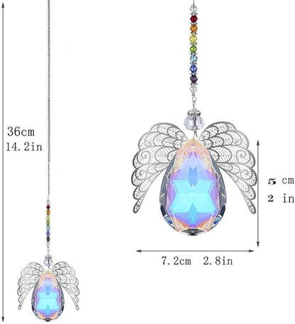 HDCRYSTALGIFTS 14'' Haning Crystal Guardian Angel Suncatcher Glass Angel Ornaments for Christmas Tree Rainbow Maker Prisms Sun Catcher for Window Home Decor (AB Color)