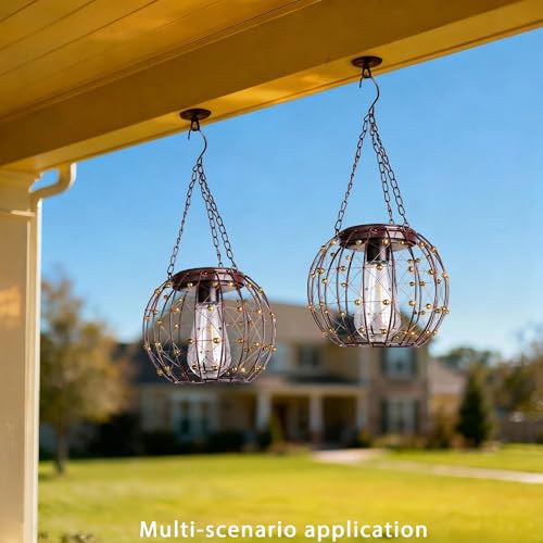 Hanging Solar Lanterns - Waterproof Warm White LED, 2 Pack