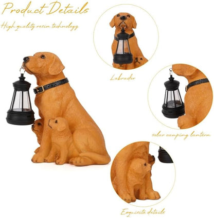 Labrador Dog Garden Statues with Solar Lantern, Outdoor Figurine Resin Sculpture Hanging Solar Power Lights for Decoration Yard Patio Balcony Lawn Ornament Art Decor, Unique Gift for Grandma Wowen Mom