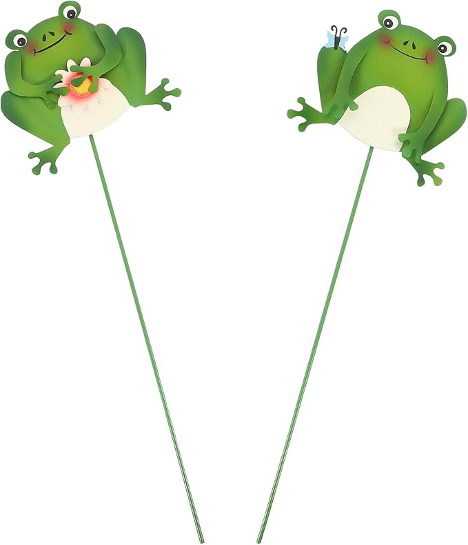 BESPORTBLE Decorative Garden Stakes, Metal Frogs Spring Outdoor Gardening Decor Signs, Outdoor Decorations for Patio Outside Yard Lawn 2Pcs