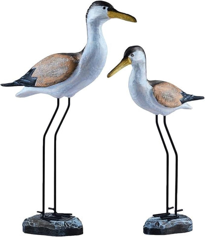 Garden Statues 2PCS Wooden Seabird Standing Bird Mediterranean Style Retro Hand-Carved Bird Statue Desktop Ornament Indoor Decoration Yard Ornaments Decor